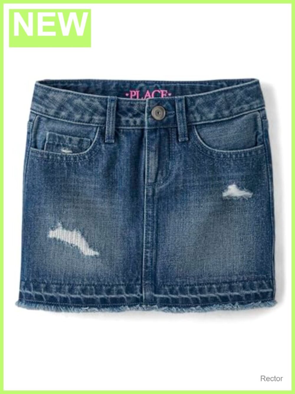 Girls Denim Skort Mid Rise 5-Pocket Frayed Hem Adjustable Waist